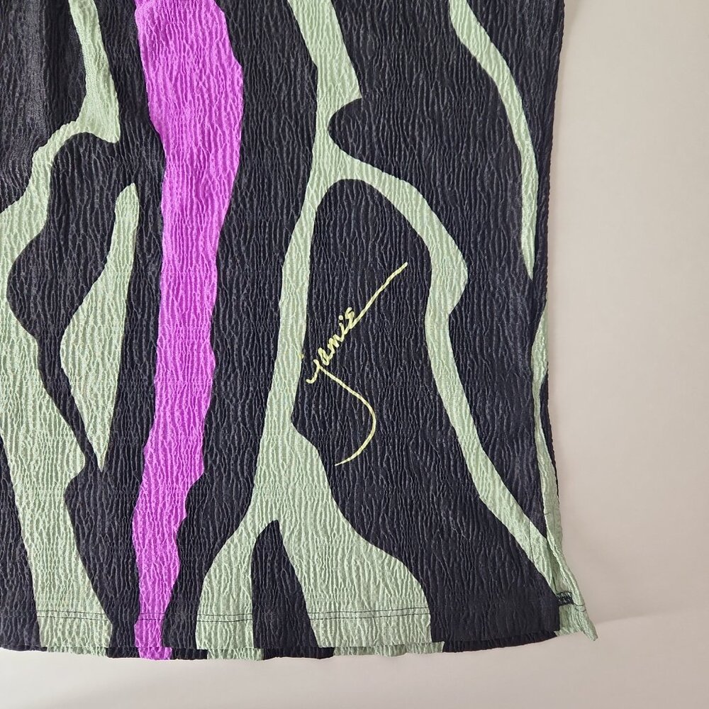 Jamie Sadock black colorful neon abstract crinkle plisse sleeveless Golf Top M - Picture 4 of 8